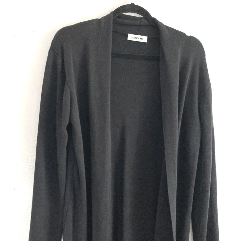 Katch Me Womens Longline Open Front Duster Cardigan Sweater Black One Size